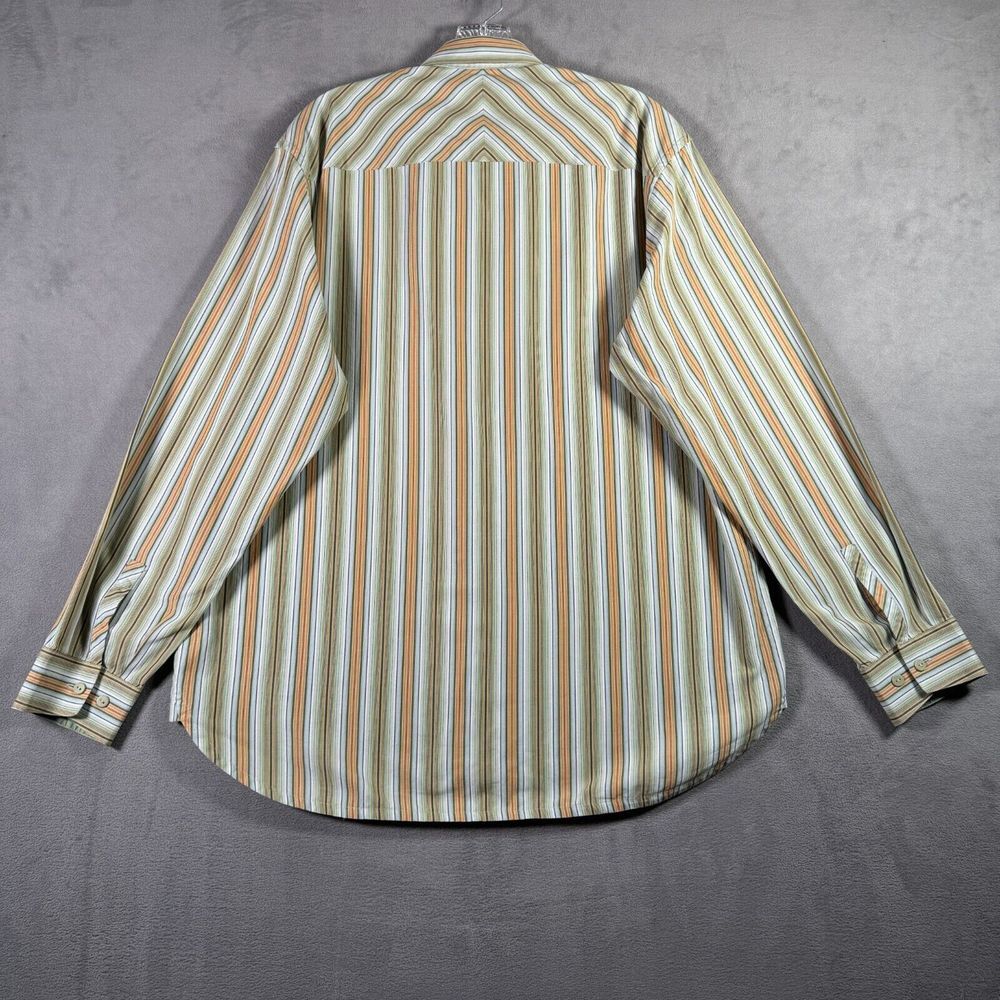 Jhane Barnes Shirt Mens L Green Peach Striped Button Up Long Sleeve Flip Cuff - Picture 4 of 11